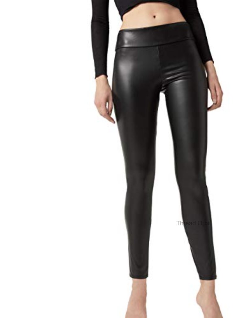 Faux Leather Thermal Leggings High Rise Insulated